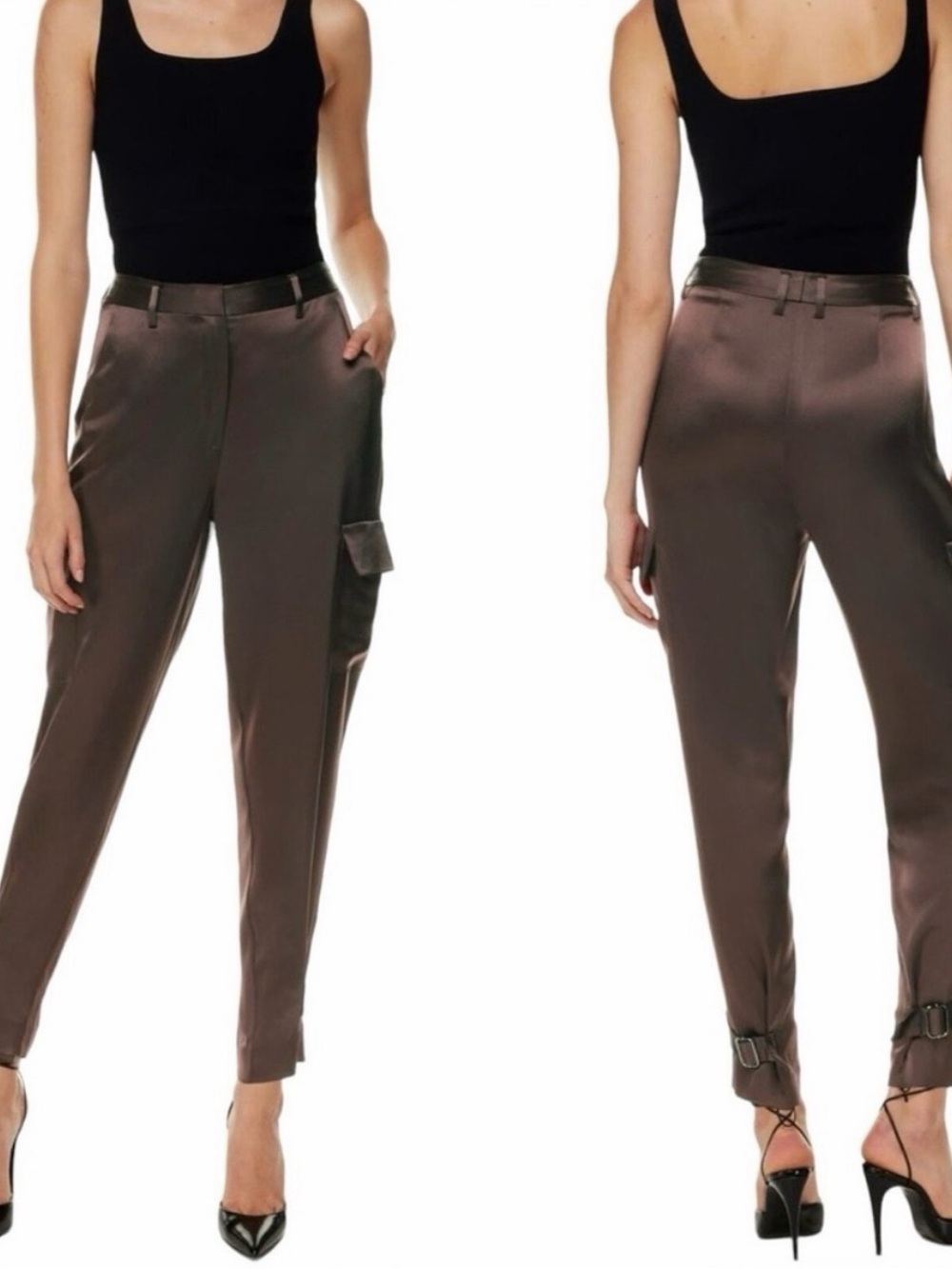 NWT Aritzia Babaton Refined Satin Cargo Pant - Brown, Size 8